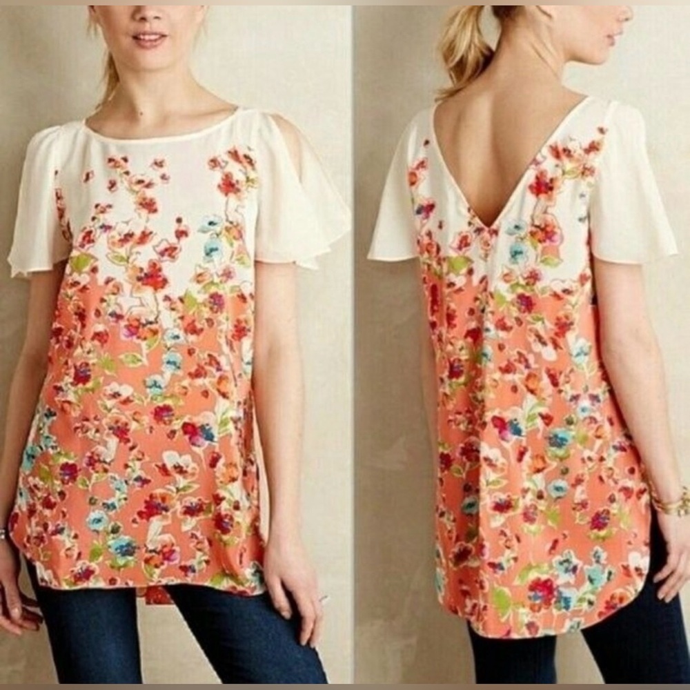 Anthropologie Maeve Ludovica 100% silk floral top